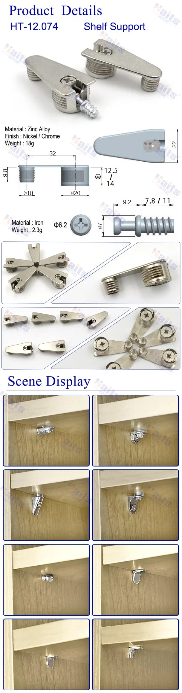 Furniture Hardware Mini Zinc Alloy Glass Clamp Shelf Support